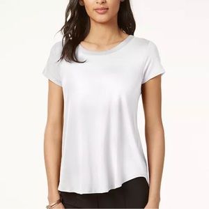 Alfani Soft White Satin-Trim High-Low T-Shirt Size Large NWT